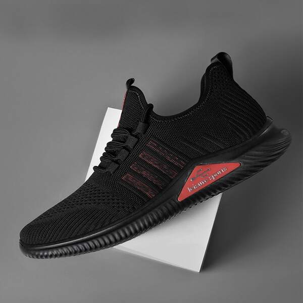 

Men Lace-up Decor Knit Sneakers, Black