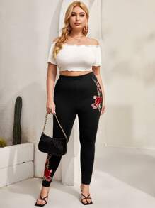 SHEIN Clasi Quần lót kích thước lớn Đề can Hoa Giải trí - màu đen - Xem 5