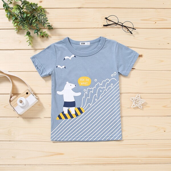 

Toddler Boys Cartoon Graphic Tee, Dusty blue