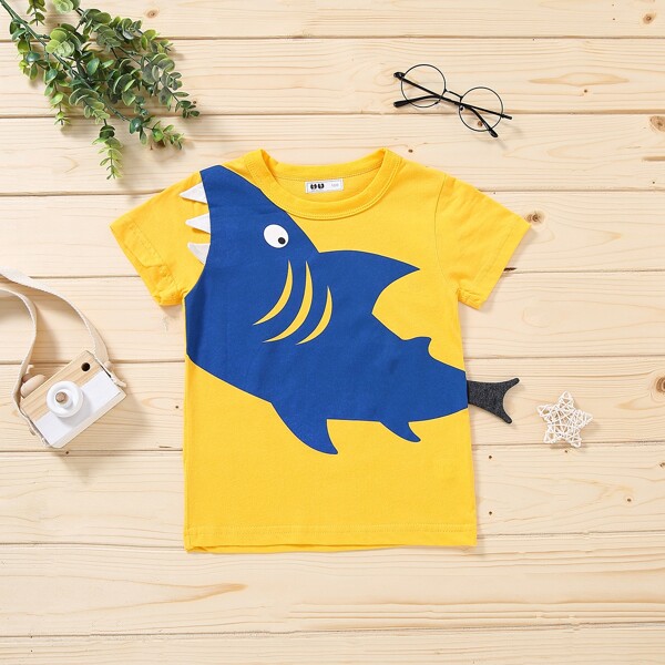 

Toddler Boys Shark Print 3D Patched Tee, Yellow