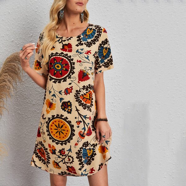 

Floral Print Tunic Dress, Multicolor