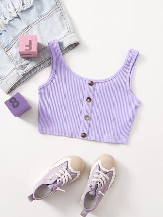 لباس علوي تانك محبوك مضلع وبأزرار امامي للبنات