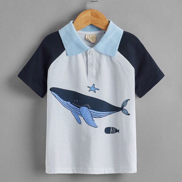 

Toddler Boys Whale & Star Raglan Sleeve Polo Tee, White
