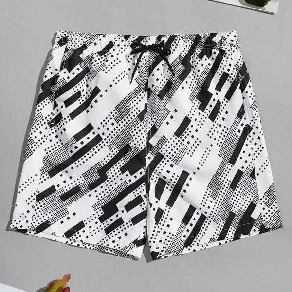 

Men Striped & Geo Drawstring Swim Trunks, Multicolor