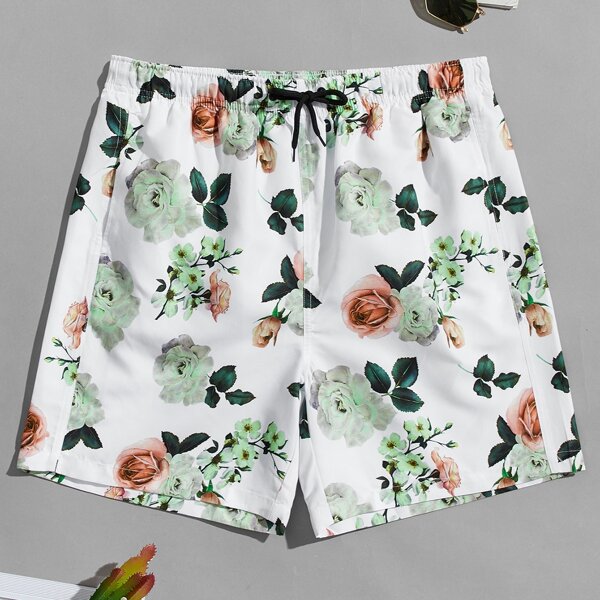 

Men Allover Floral Drawstring Swim Trunks, Multicolor