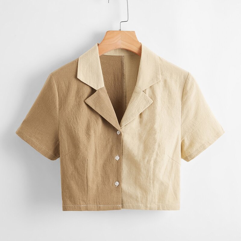 

Two Tone Button Front Blouse, Multicolor