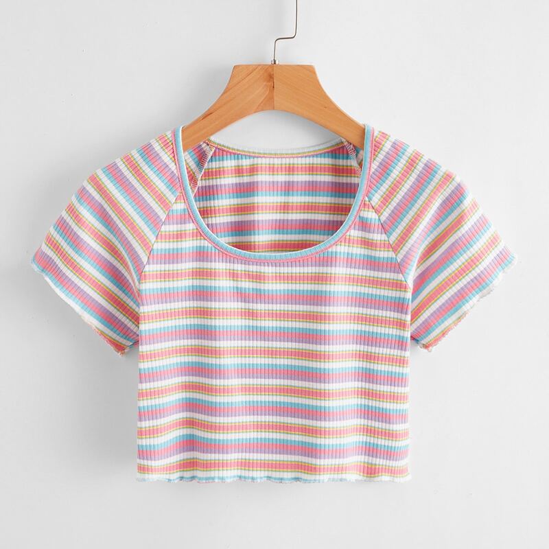 

Striped Ribbed Crop Tee, Multicolor
