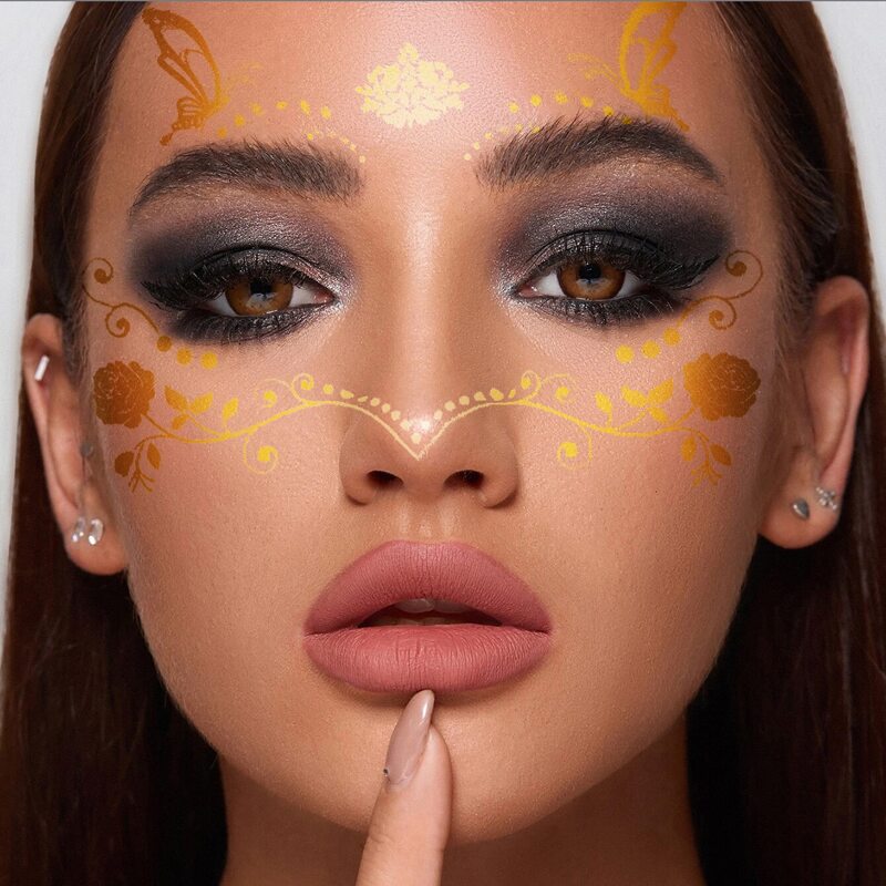 

1sheet Butterfly & Flower Pattern Tattoo Sticker, Gold