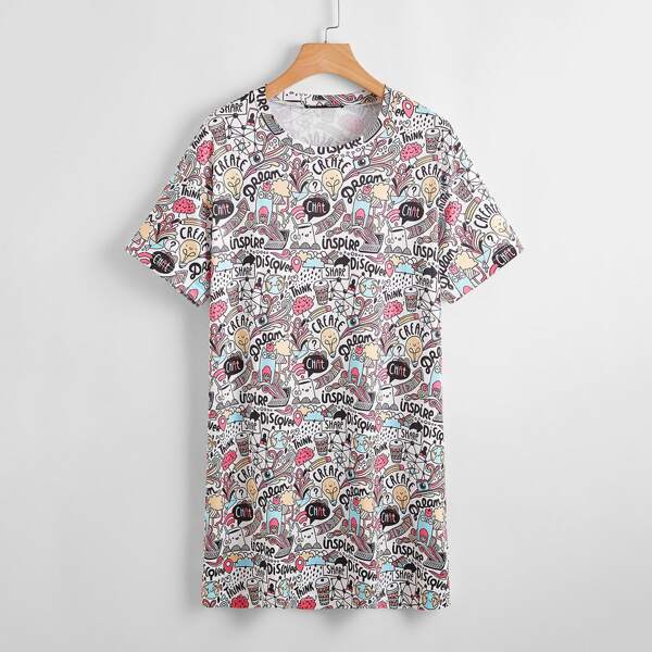 

Cartoon And Letter Graphic Tee Dress, Multicolor
