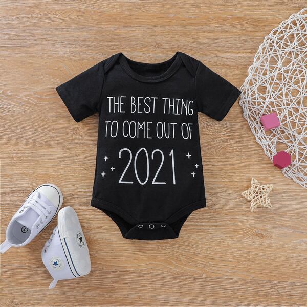

Baby Unisex Slogan Graphic Bodysuit, Black