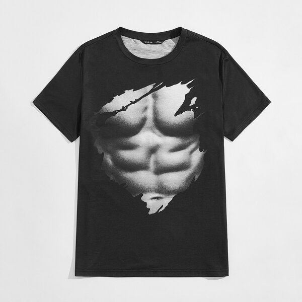 

Men 3D Muscle Print Tee, Black