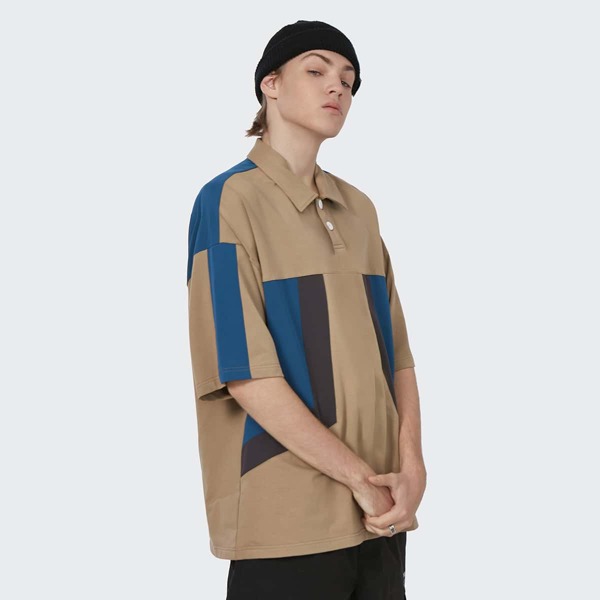 

Men Color Block Drop Shoulder Polo Shirt, Khaki