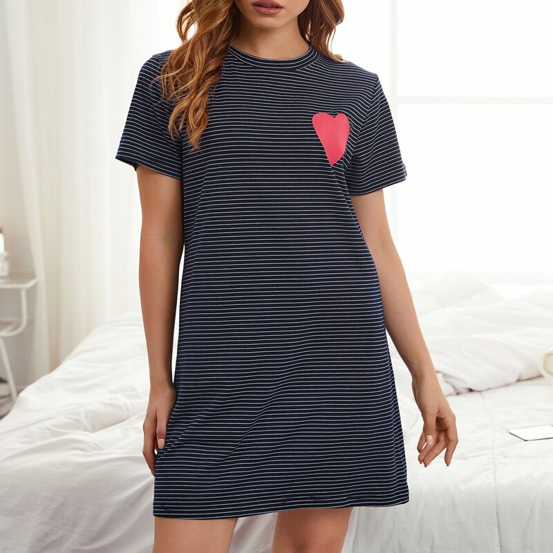 

Heart Print Stripe Nightdress, Black