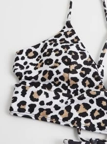 Leopard Tie Back Bikini Top, For Summer Beach Vacation - Multicolor - View 3