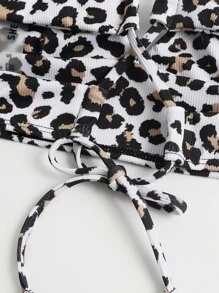 Leopard Tie Back Bikini Top, For Summer Beach Vacation - Multicolor - View 5