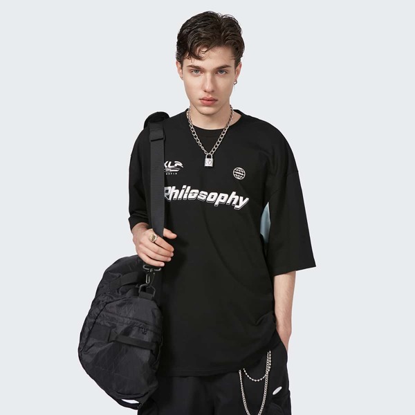 

Men Letter Graphic Drop Shoulder Tee, Black