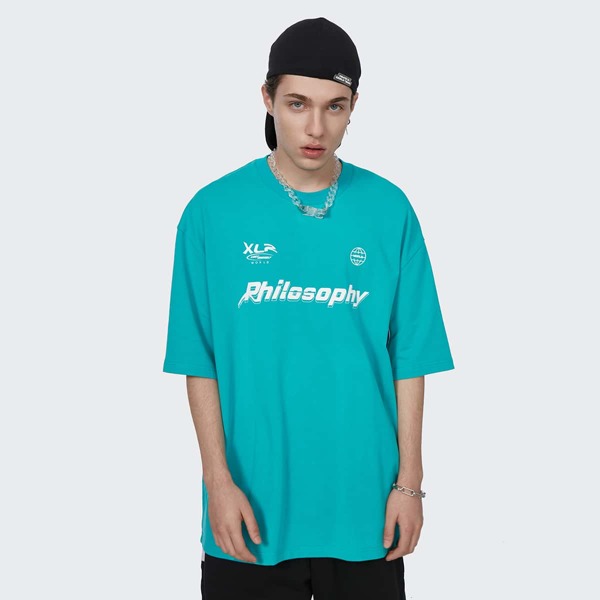 

Men Letter Graphic Drop Shoulder Tee, Mint blue