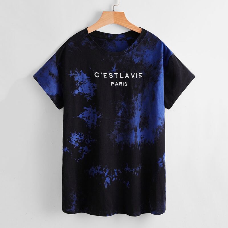 

Letter Embroidery Tie Dye Tee, Multicolor