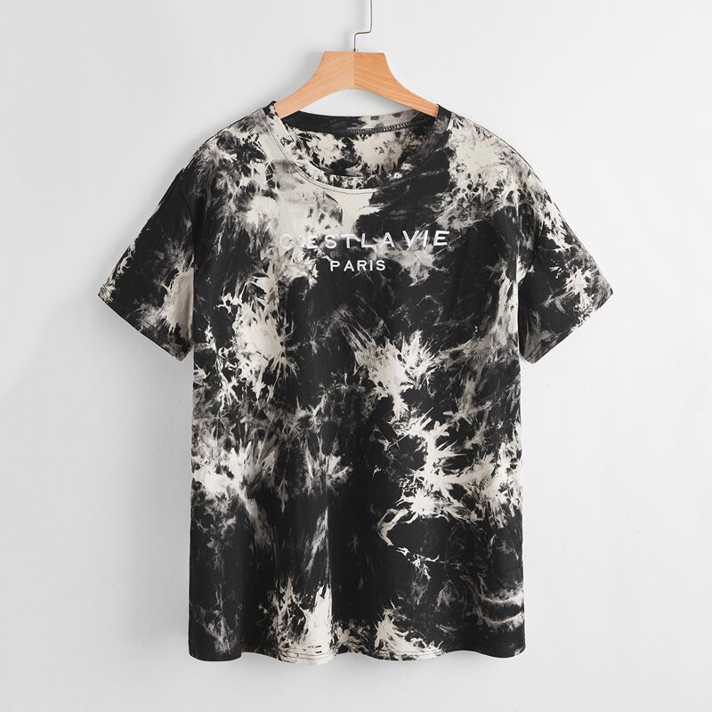 

Letter Embroidery Tie Dye Tee, Multicolor