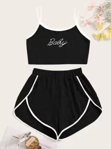 Bộ mặc nhà Tương phản ràng buộc Lá thư Thể thao - màu đen - Xem 1