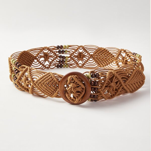 

Round Buckle Weave Belt, Brown