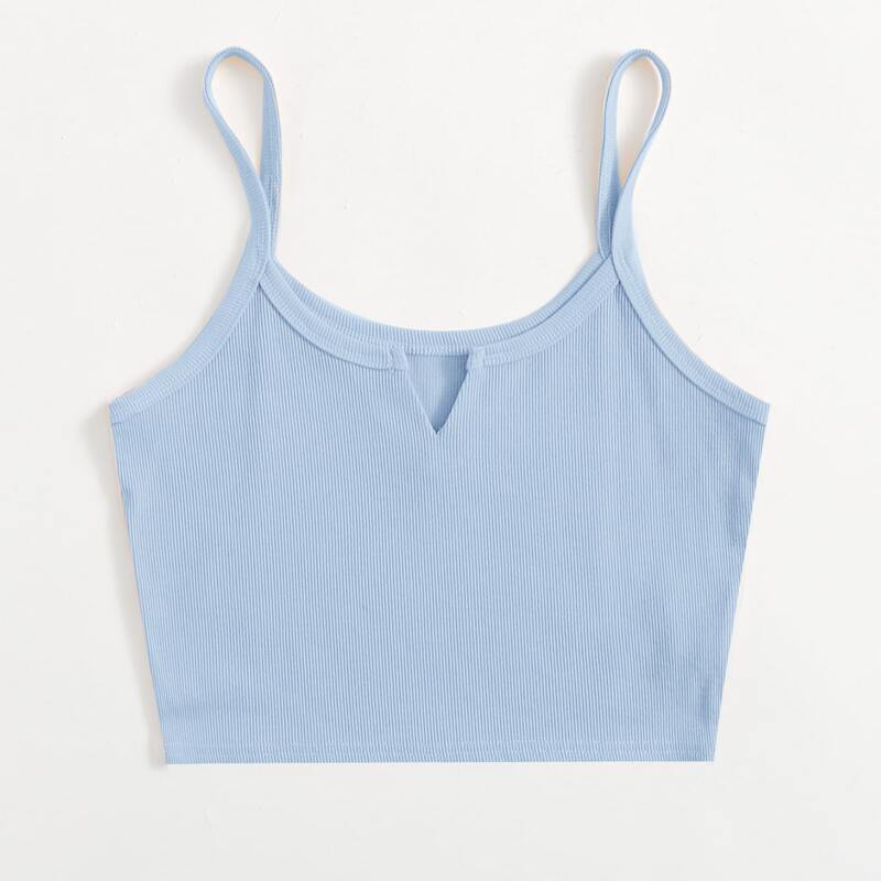 

V Cut Ribbed Crop Cami, Baby blue
