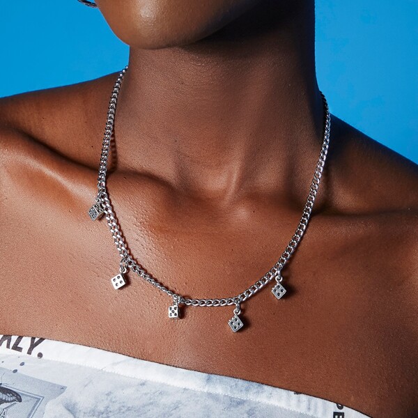 

Dice Charm Necklace, Silver