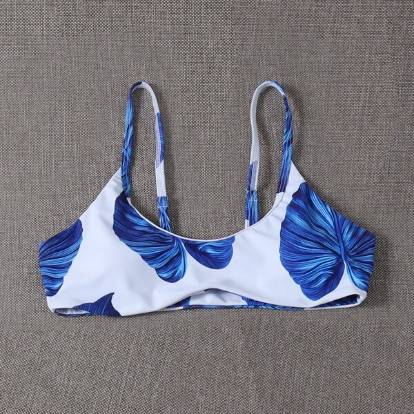 

Leaf Print Bikini Top, Blue and white