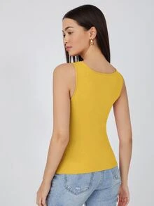 SHEIN BASICS Cotton Scoop Neck Solid Tank Top - Yellow - View 2