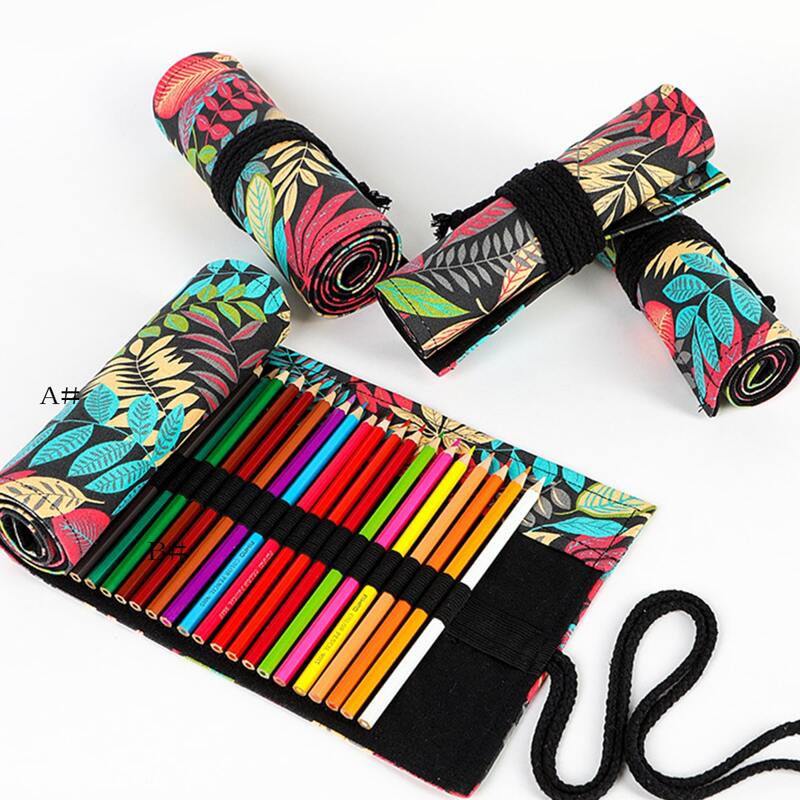 

1pc Leaf Print Roll-up Pencil Bag, Multicolor