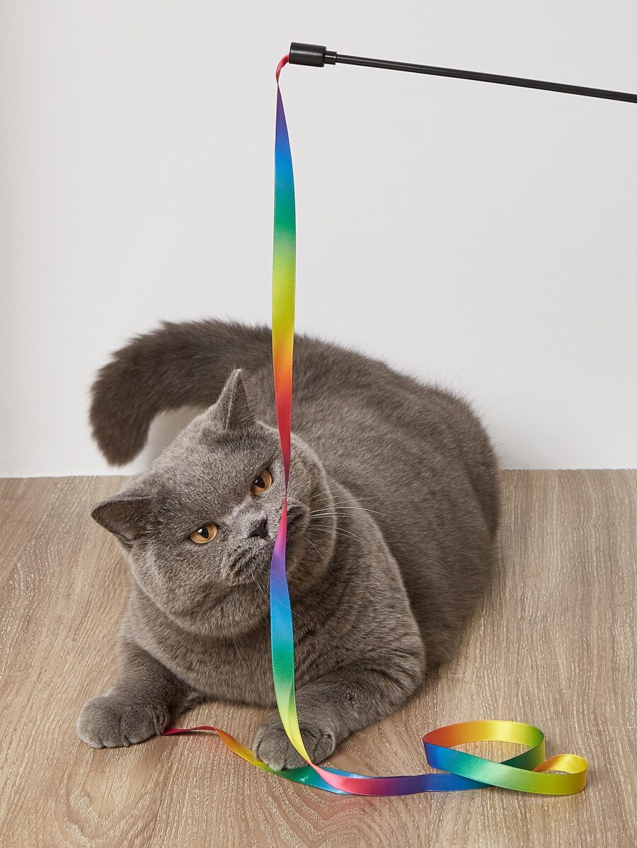 1pc Rainbow Fabric Ribbon Texture Cat Toy, Suitable For Cats, Great For Entertainment And Relaxation - Multicolor - View 1
