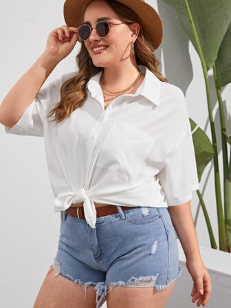 قميص مقاس كبير منخفض الكتف بازرار امامي