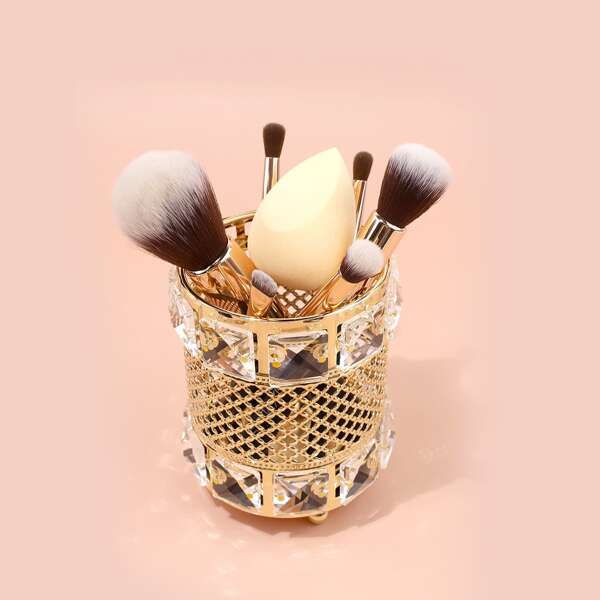

Rhinestone Decor Makeup Brush Storage Bucket, Gold