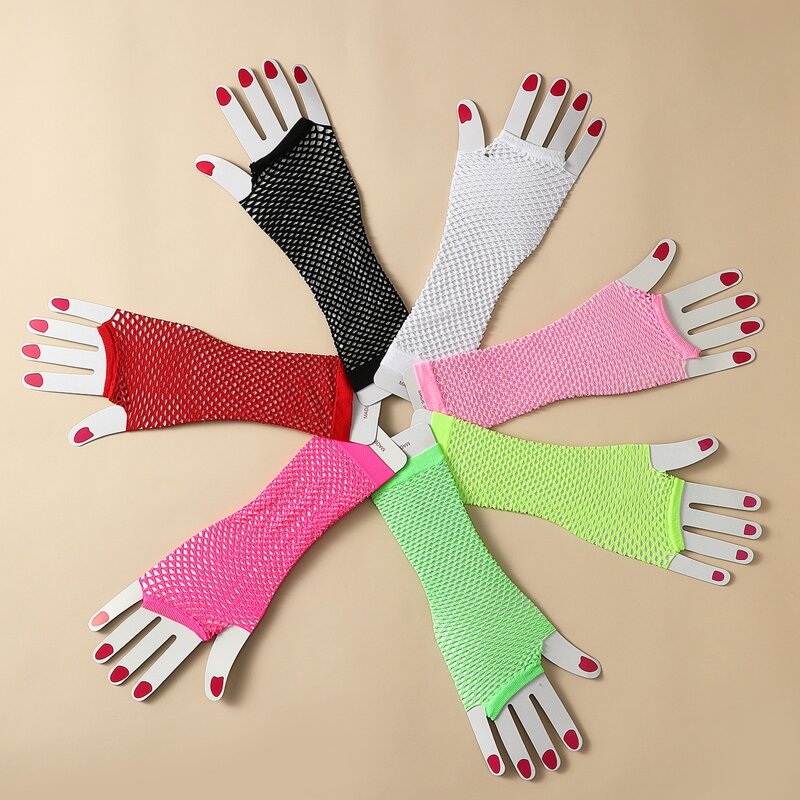 

7pairs Colorful Mesh Fingerless Gloves, Multicolor