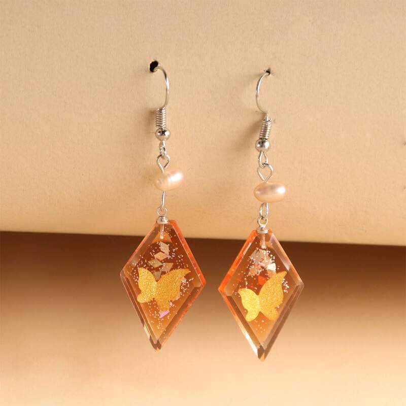 

Butterfly Geo Drop Earrings, Yellow