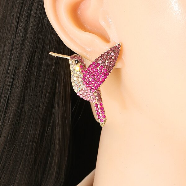 

Rhinestone Bird Design Stud Earrings, Multicolor