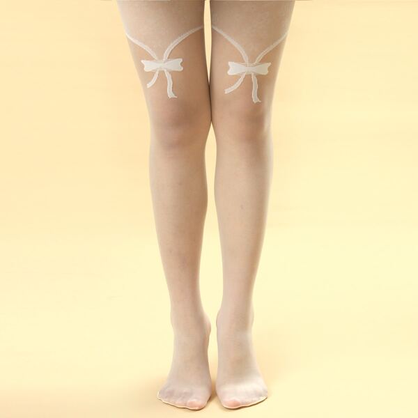 

Bow Knot Pattern Mesh Tight, Beige