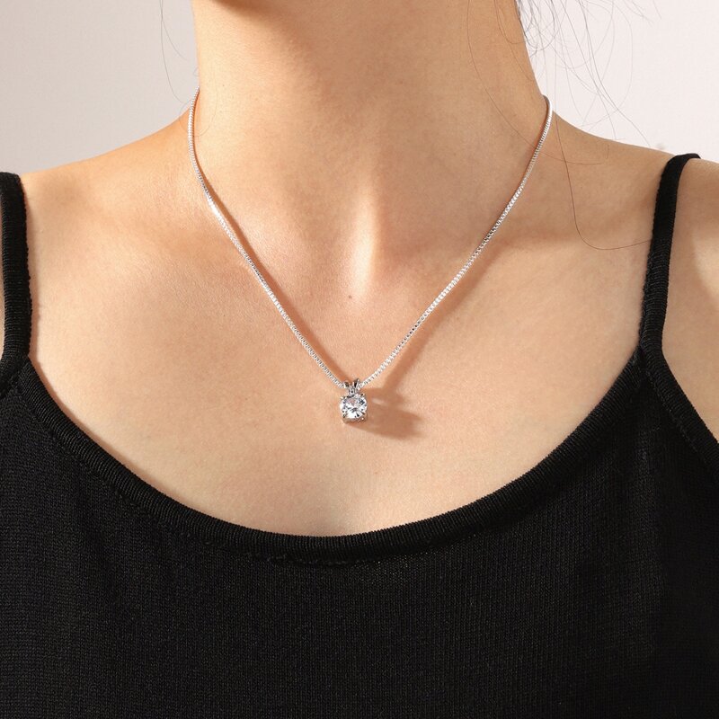 

1pc Rhinestone Charm Chain Necklace, Silver