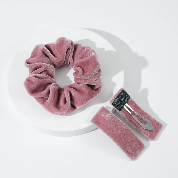 

2pcs Velvet Hair Clip & Scrunchie, Dusty pink