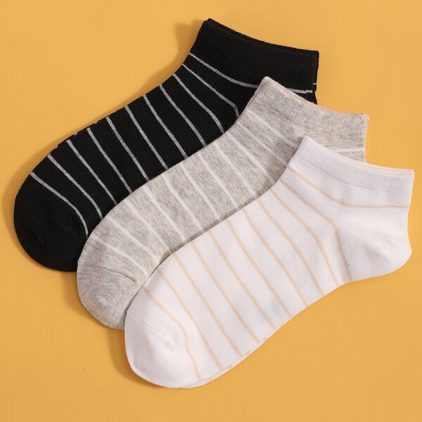 

3pairs Striped Ankle Socks, Multicolor