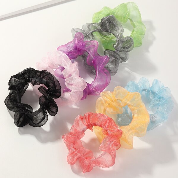 

8pcs Girls Mesh Scrunchie, Multicolor