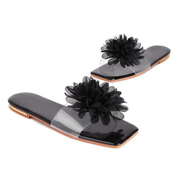 

Floral Decor Clear Slide Sandals, Black