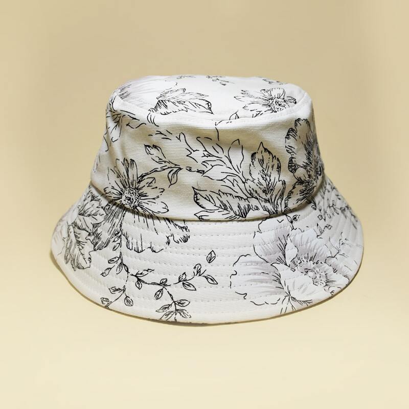 

Floral Bucket Hat, Black and white