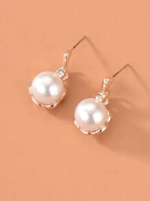 1pc Faux Pearl Decor Necklace & 1pair Drop Earrings - Rose Gold - View 3