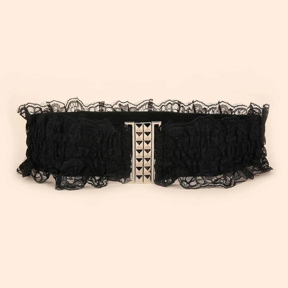 

Lace Trim Elastic Waist Belt, Black