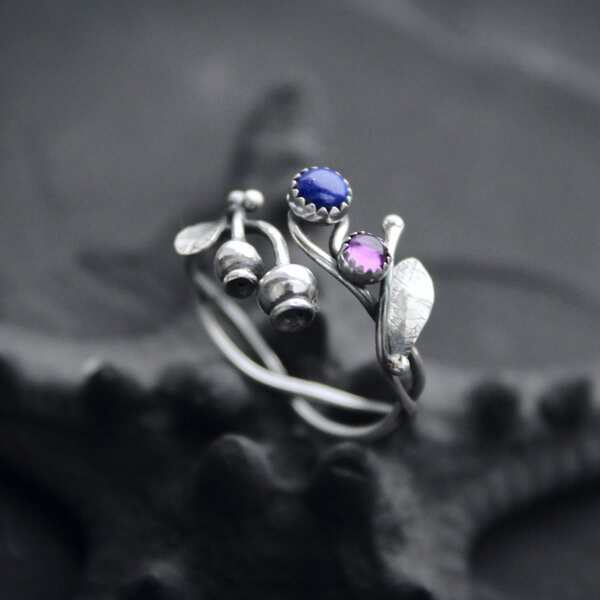 

Plants Design Ring, Antique silver