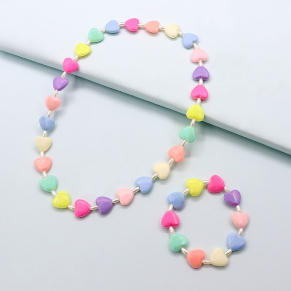 

2pcs Girls Heart Bead Decor Jewelry Set, Multicolor