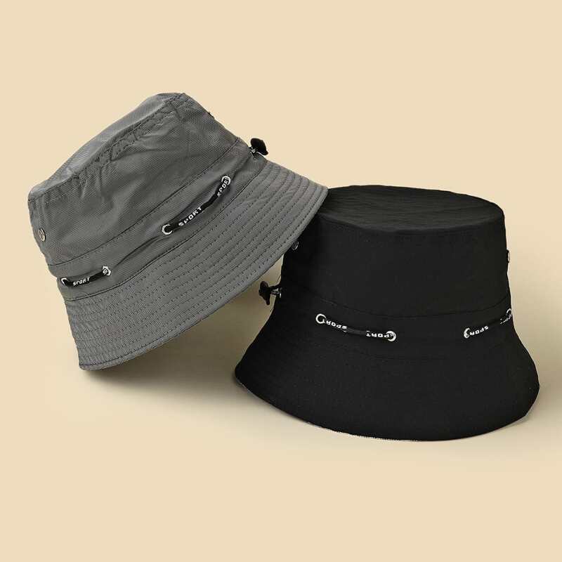 

2pcs Letter Drawstring Decor Bucket Hat, Multicolor