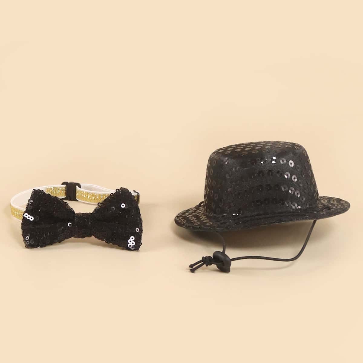 

1pc Pet Sequin Hat & 1pc Pet Bow, Black