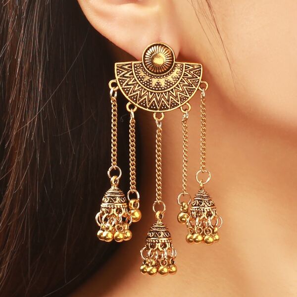 

Jhumka Bead Tassel Charm Drop Earrings, Gold
